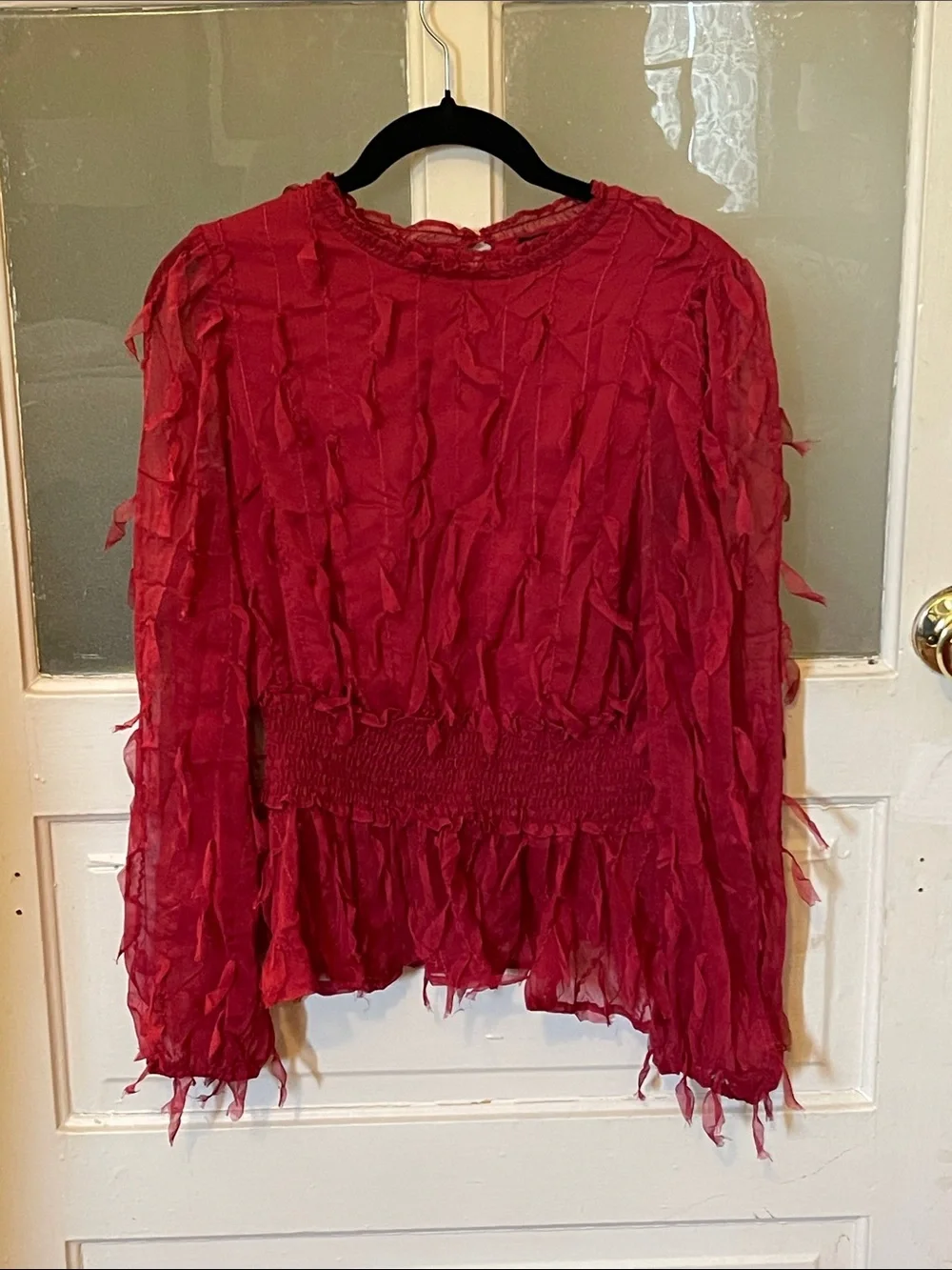 OnTwelfth Crimson Ruffle-Smocked Peplum Blouse - Picture 1 of 5